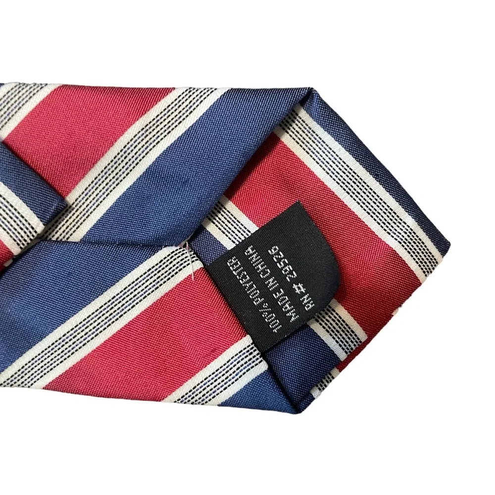 Boys clip on tie red white blue and grey